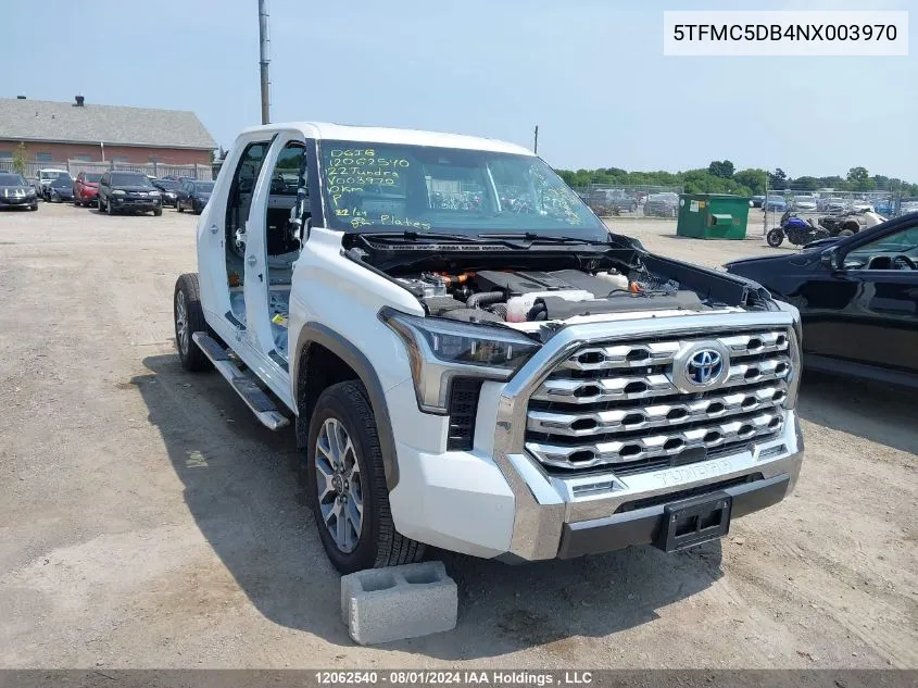 2022 Toyota Tundra Crewmax Platinum/Crewmax 1794 VIN: 5TFMC5DB4NX003970 Lot: 12062540