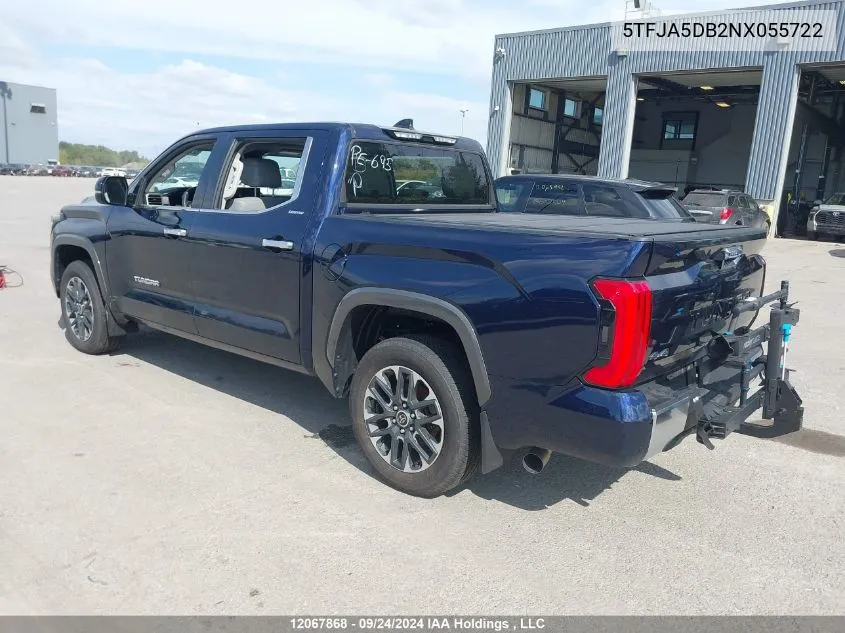 2022 Toyota Tundra Crewmax Limited VIN: 5TFJA5DB2NX055722 Lot: 12067868