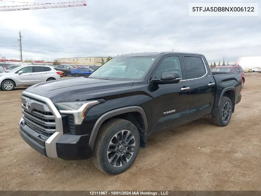 2022 Toyota Tundra Crewmax Limited VIN: 5TFJA5DB8NX006122 Lot: 12111967