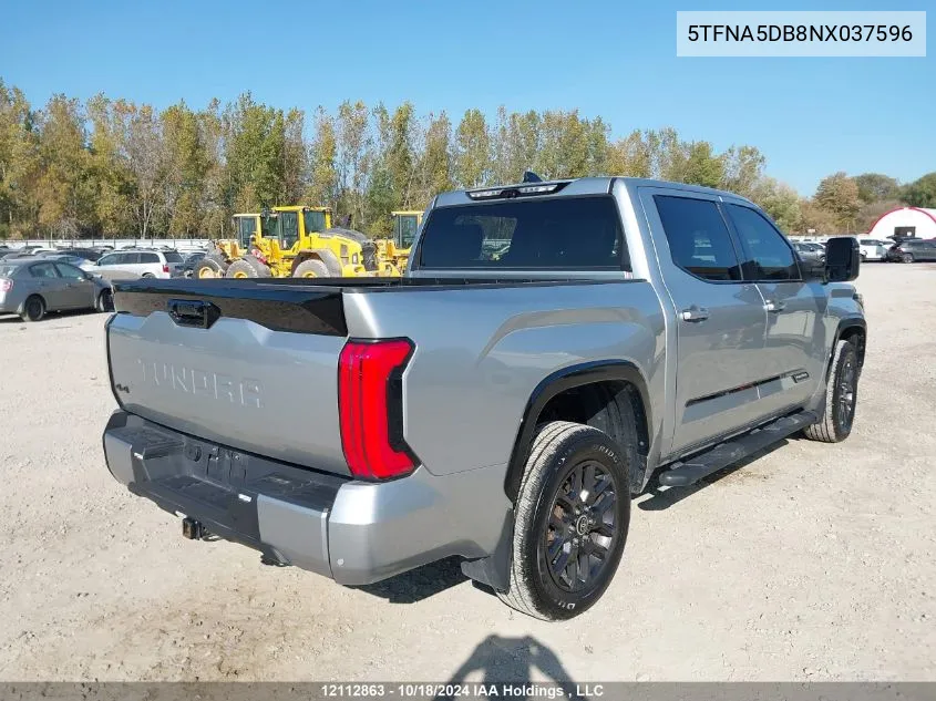 2022 Toyota Tundra Crewmax Platinum/Crewmax 1794 VIN: 5TFNA5DB8NX037596 Lot: 12112863