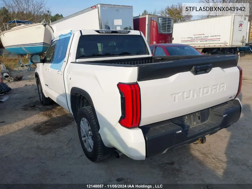 2022 Toyota Tundra Crewmax Sr/Crewmax Sr5 VIN: 5TFLA5DBXNX043942 Lot: 12148057