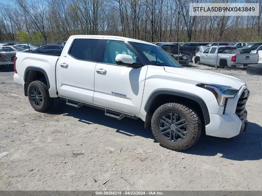 2022 Toyota Tundra Sr5 VIN: 5TFLA5DB9NX043849 Lot: 39268218