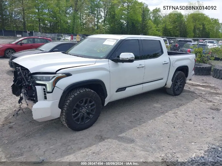 5TFNA5DB8NX014092 2022 Toyota Tundra Platinum