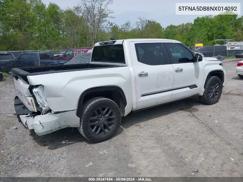 5TFNA5DB8NX014092 2022 Toyota Tundra Platinum