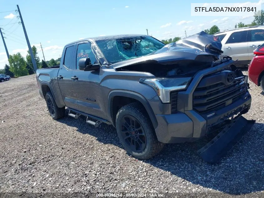 2022 Toyota Tundra Sr5 VIN: 5TFLA5DA7NX017841 Lot: 39395260