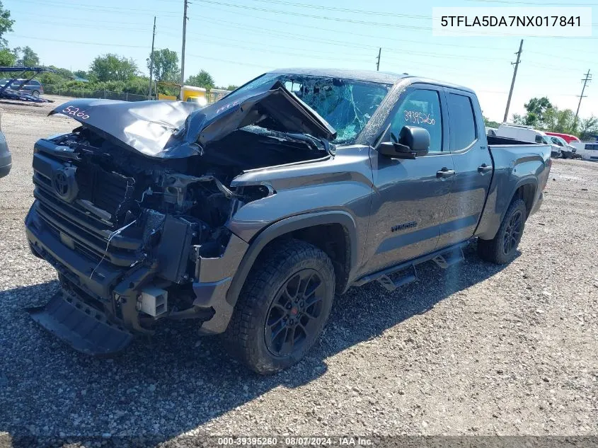 5TFLA5DA7NX017841 2022 Toyota Tundra Sr5