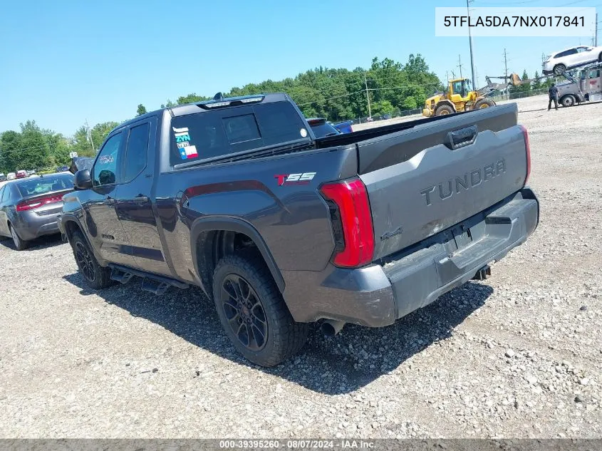 2022 Toyota Tundra Sr5 VIN: 5TFLA5DA7NX017841 Lot: 39395260