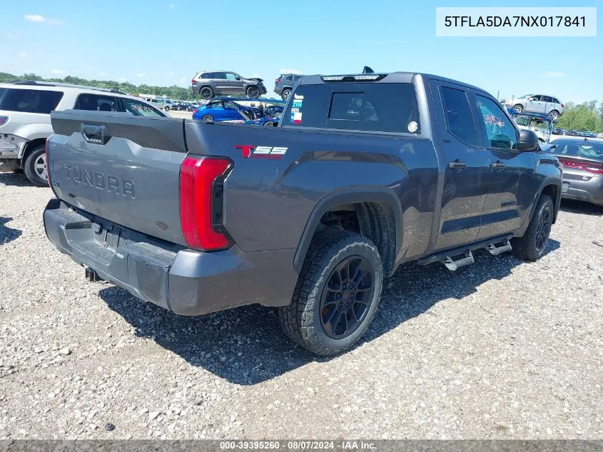 5TFLA5DA7NX017841 2022 Toyota Tundra Sr5