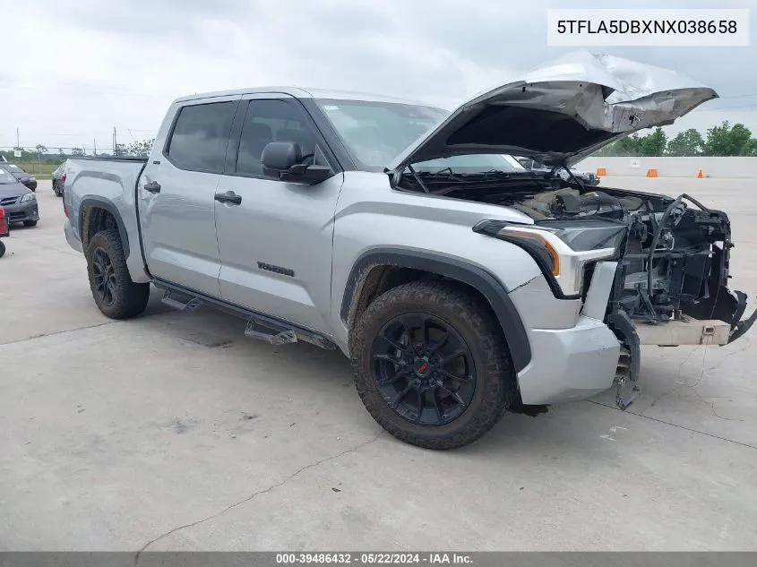 2022 Toyota Tundra Sr5 VIN: 5TFLA5DBXNX038658 Lot: 39486432