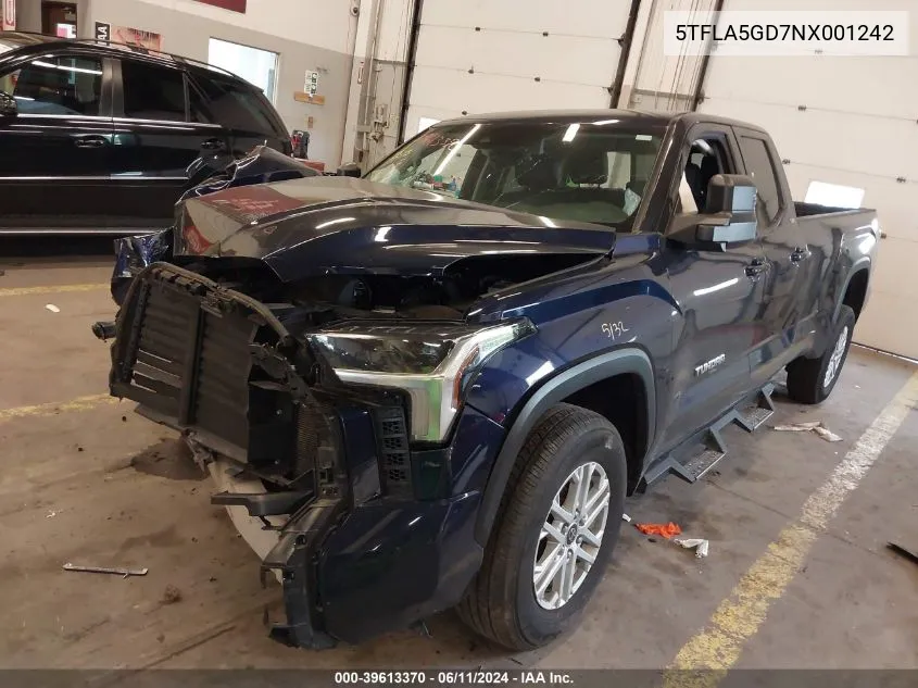 2022 Toyota Tundra Sr5 VIN: 5TFLA5GD7NX001242 Lot: 39613370