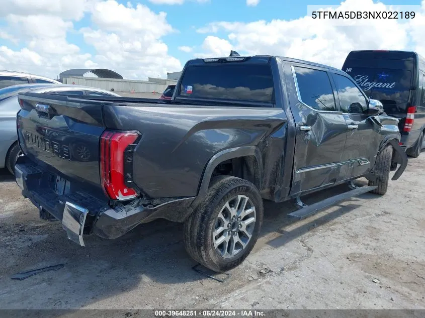 2022 Toyota Tundra 1794 Edition VIN: 5TFMA5DB3NX022189 Lot: 39648251