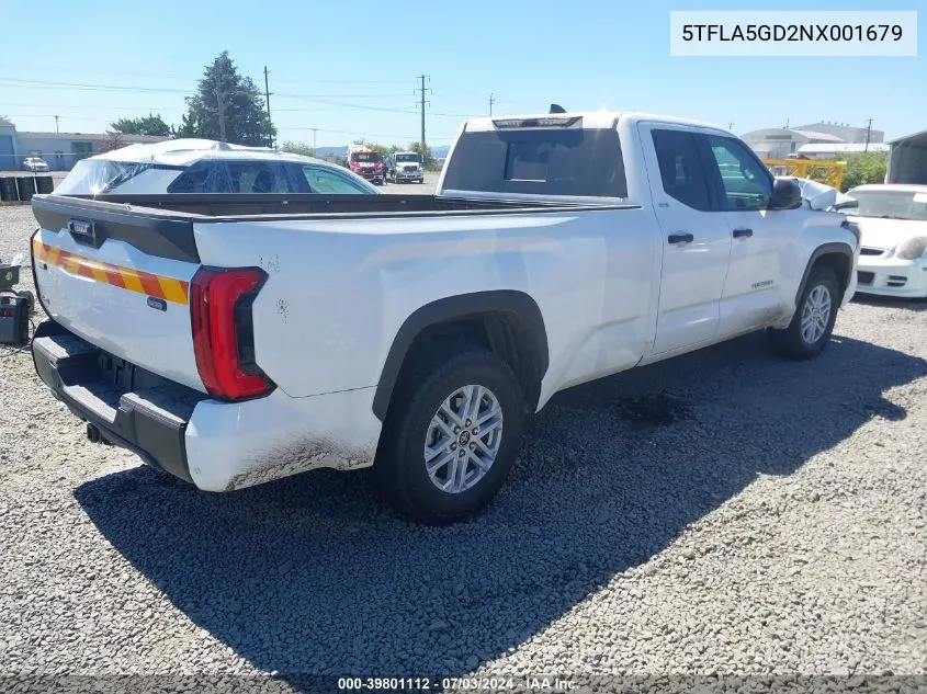 2022 Toyota Tundra Sr5 VIN: 5TFLA5GD2NX001679 Lot: 39801112