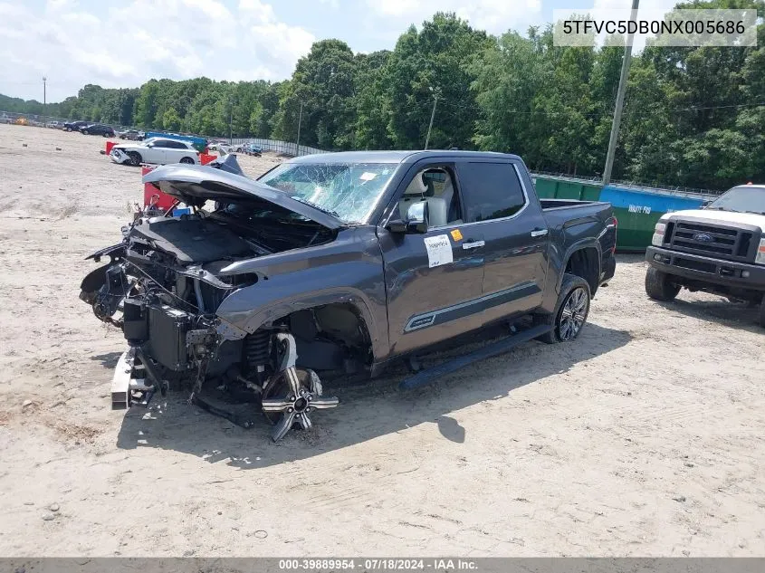 2022 Toyota Tundra Hybrid Capstone VIN: 5TFVC5DB0NX005686 Lot: 39889954