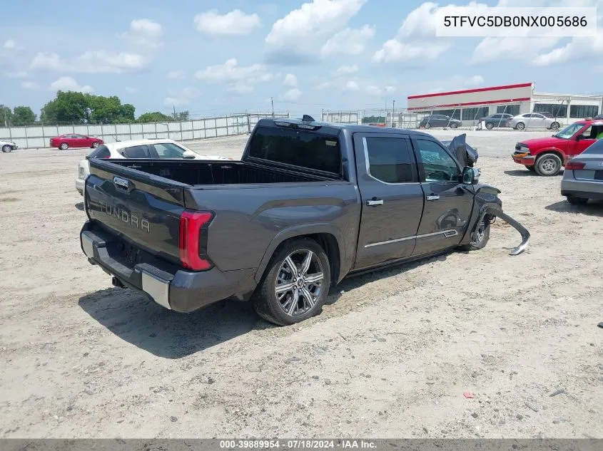 2022 Toyota Tundra Hybrid Capstone VIN: 5TFVC5DB0NX005686 Lot: 39889954