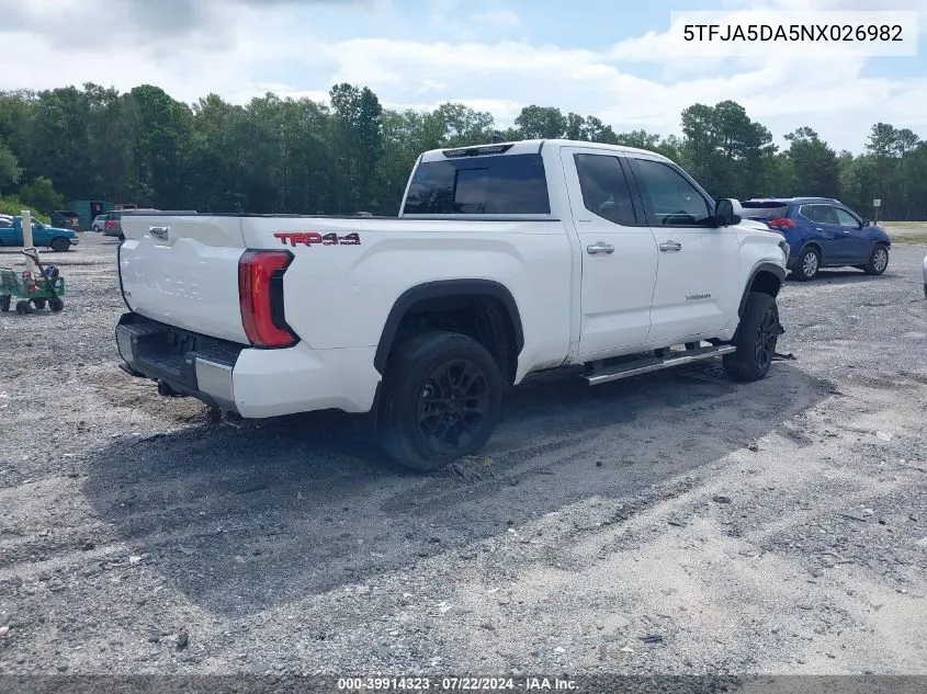 5TFJA5DA5NX026982 2022 Toyota Tundra Limited