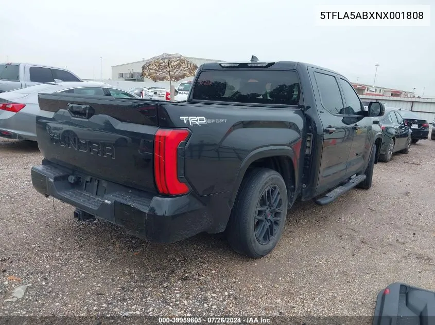 2022 Toyota Tundra Sr5 VIN: 5TFLA5ABXNX001808 Lot: 39959805