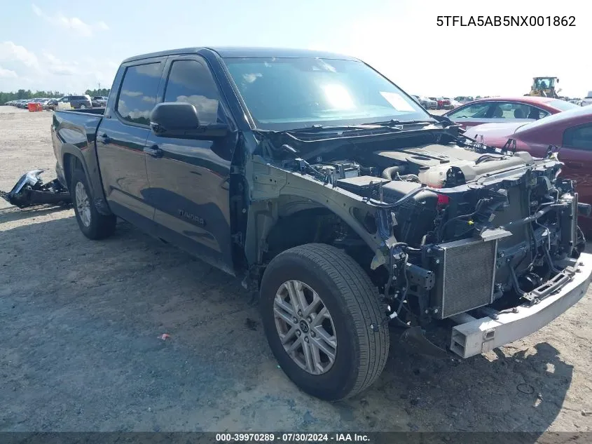 2022 Toyota Tundra Sr5 VIN: 5TFLA5AB5NX001862 Lot: 39970289