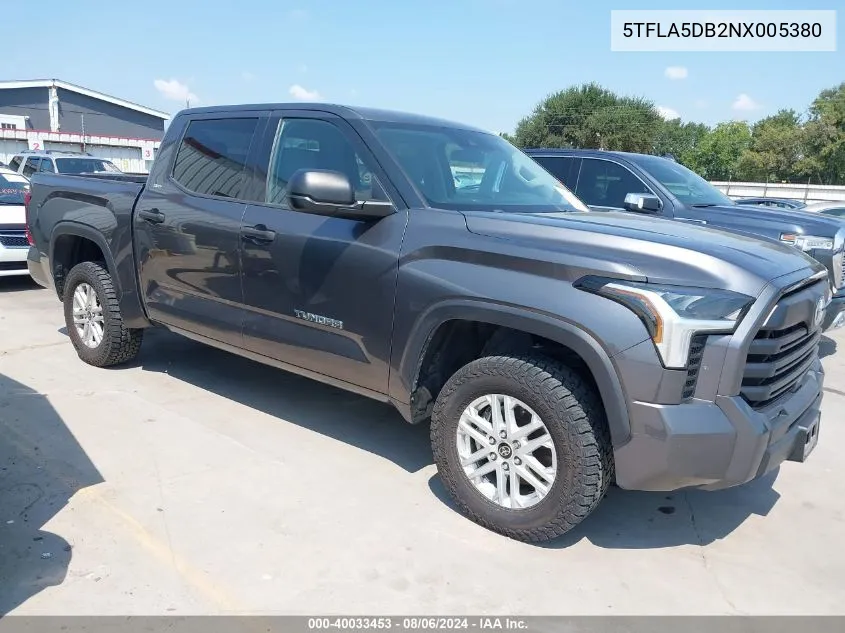 2022 Toyota Tundra Sr5 VIN: 5TFLA5DB2NX005380 Lot: 40033453