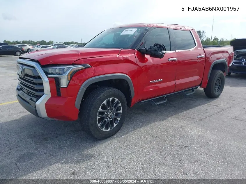 2022 Toyota Tundra Limited VIN: 5TFJA5AB6NX001957 Lot: 40039837