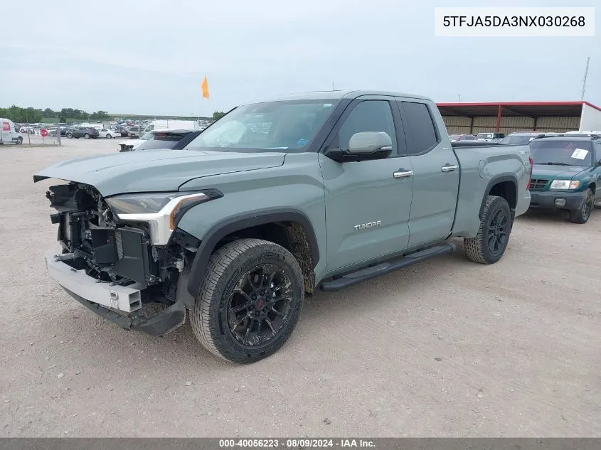 2022 Toyota Tundra Limited VIN: 5TFJA5DA3NX030268 Lot: 40056223