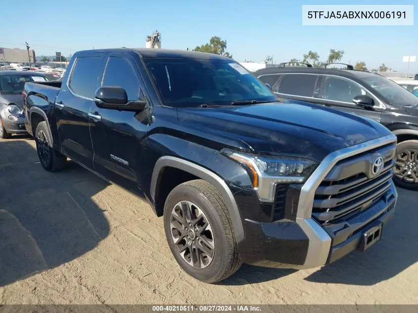 2022 Toyota Tundra Limited VIN: 5TFJA5ABXNX006191 Lot: 40210511