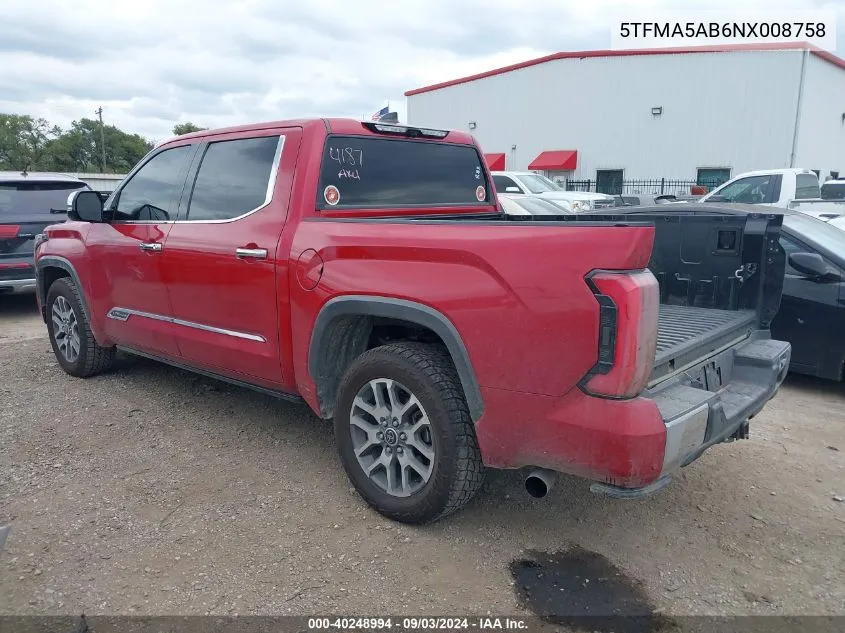 5TFMA5AB6NX008758 2022 Toyota Tundra 1794 Edition