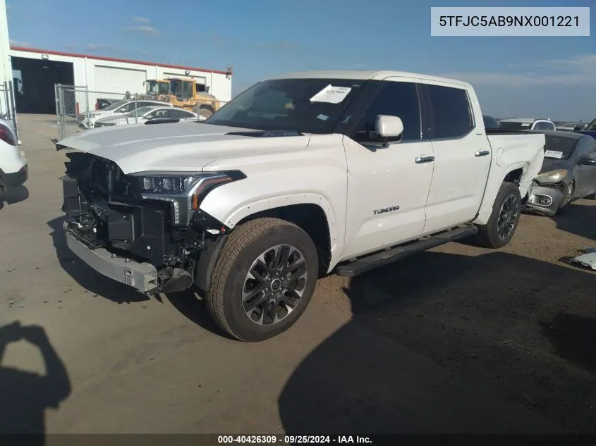 2022 Toyota Tundra Hybrid Limited VIN: 5TFJC5AB9NX001221 Lot: 40426309