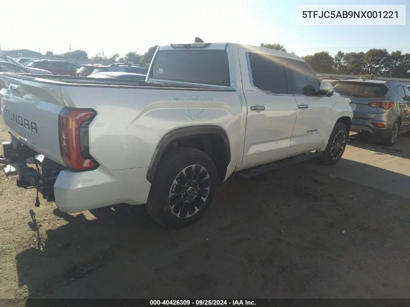 2022 Toyota Tundra Hybrid Limited VIN: 5TFJC5AB9NX001221 Lot: 40426309