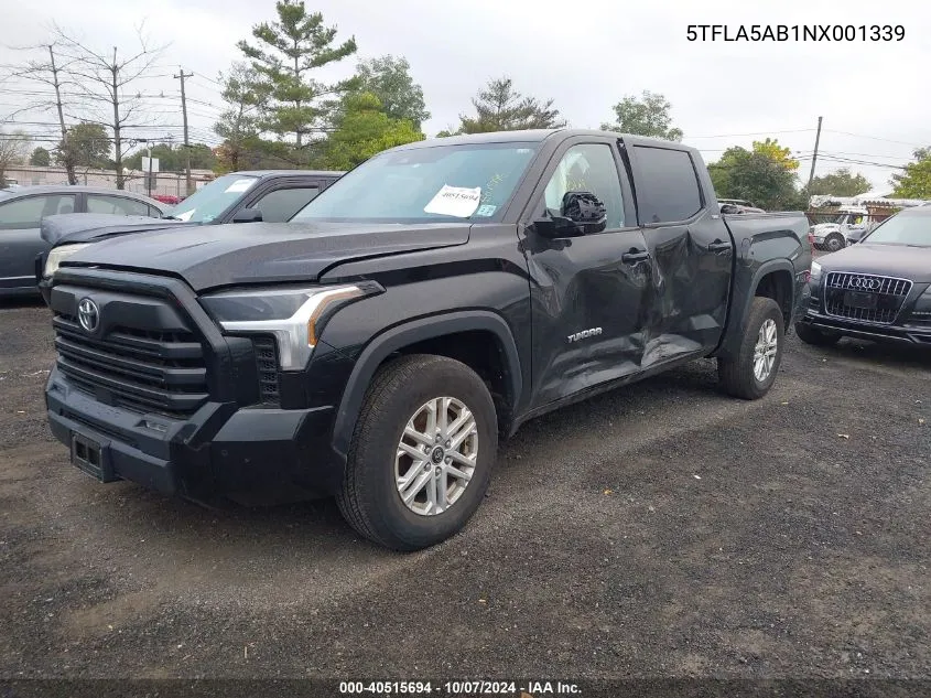 2022 Toyota Tundra Sr5 VIN: 5TFLA5AB1NX001339 Lot: 40515694