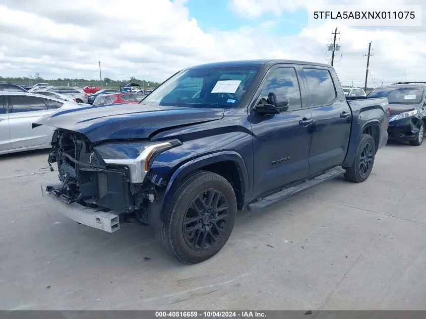 2022 Toyota Tundra Sr5 VIN: 5TFLA5ABXNX011075 Lot: 40516659