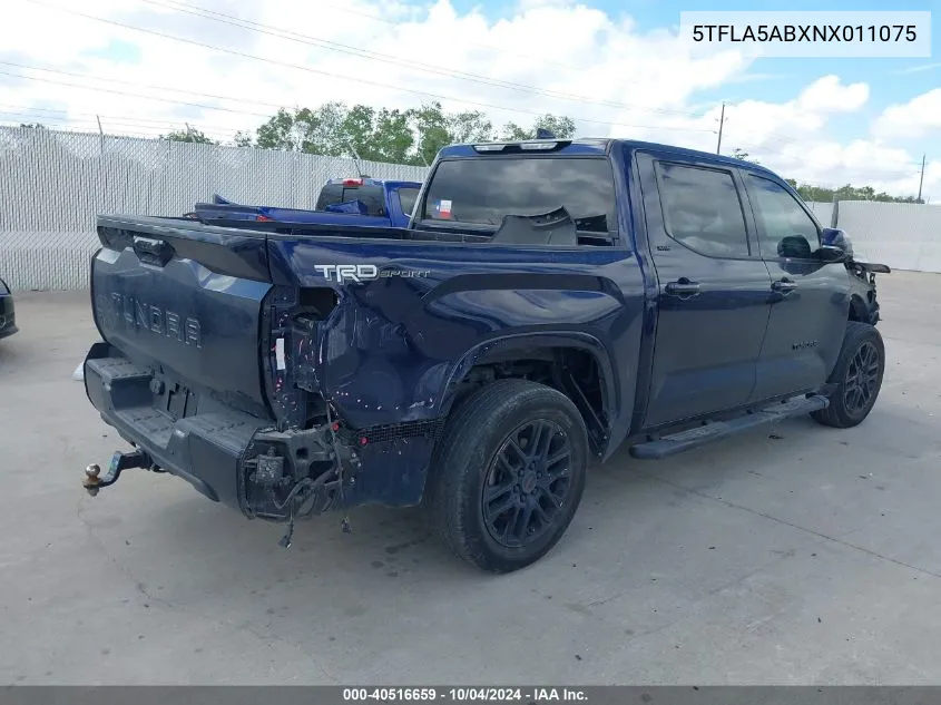 2022 Toyota Tundra Sr5 VIN: 5TFLA5ABXNX011075 Lot: 40516659