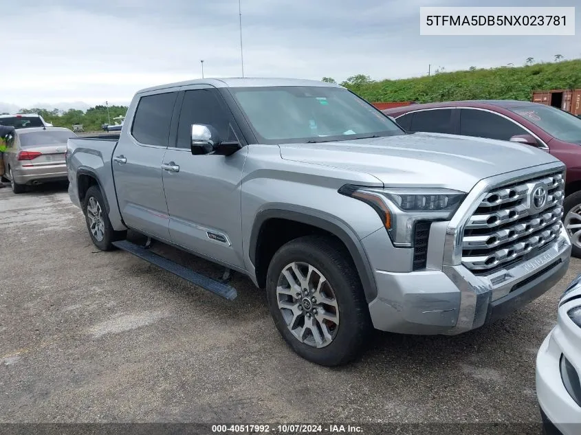 2022 Toyota Tundra Crewmax Platinum/Crewmax VIN: 5TFMA5DB5NX023781 Lot: 40517992