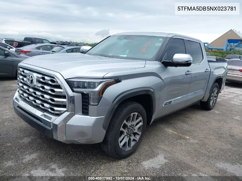 2022 Toyota Tundra Crewmax Platinum/Crewmax VIN: 5TFMA5DB5NX023781 Lot: 40517992