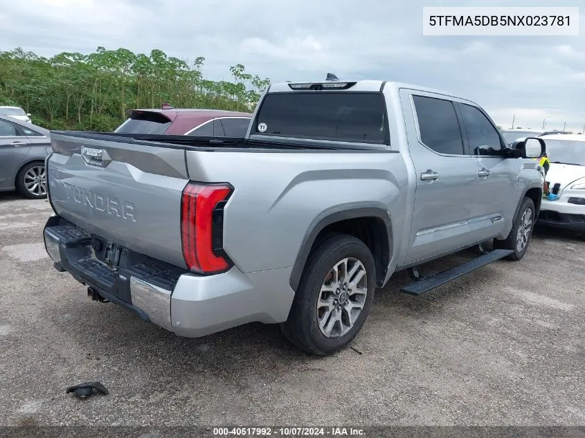 2022 Toyota Tundra Crewmax Platinum/Crewmax VIN: 5TFMA5DB5NX023781 Lot: 40517992