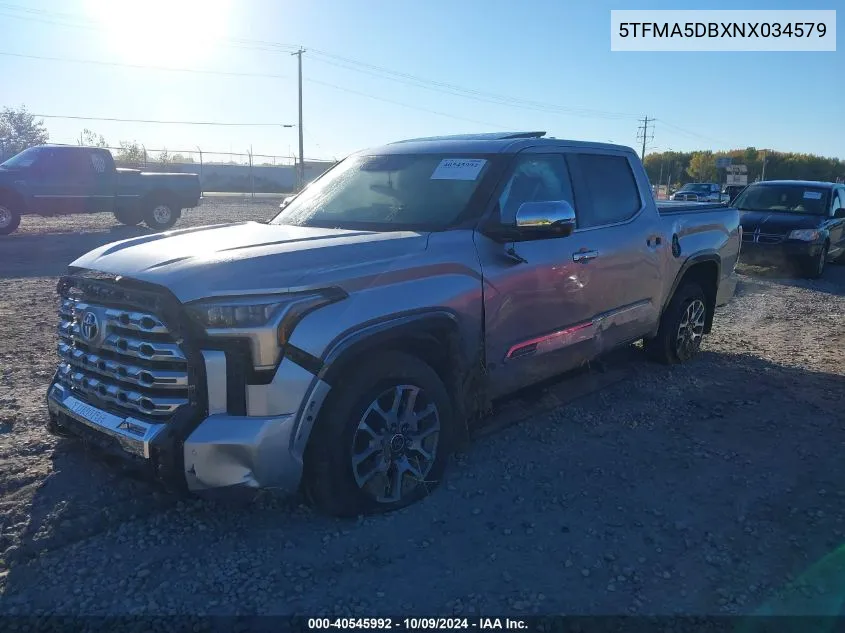 2022 Toyota Tundra Crewmax Platinum/Crewmax 1794 VIN: 5TFMA5DBXNX034579 Lot: 40545992