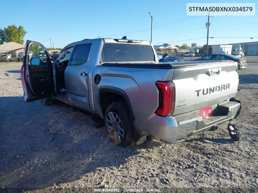 2022 Toyota Tundra Crewmax Platinum/Crewmax 1794 VIN: 5TFMA5DBXNX034579 Lot: 40545992