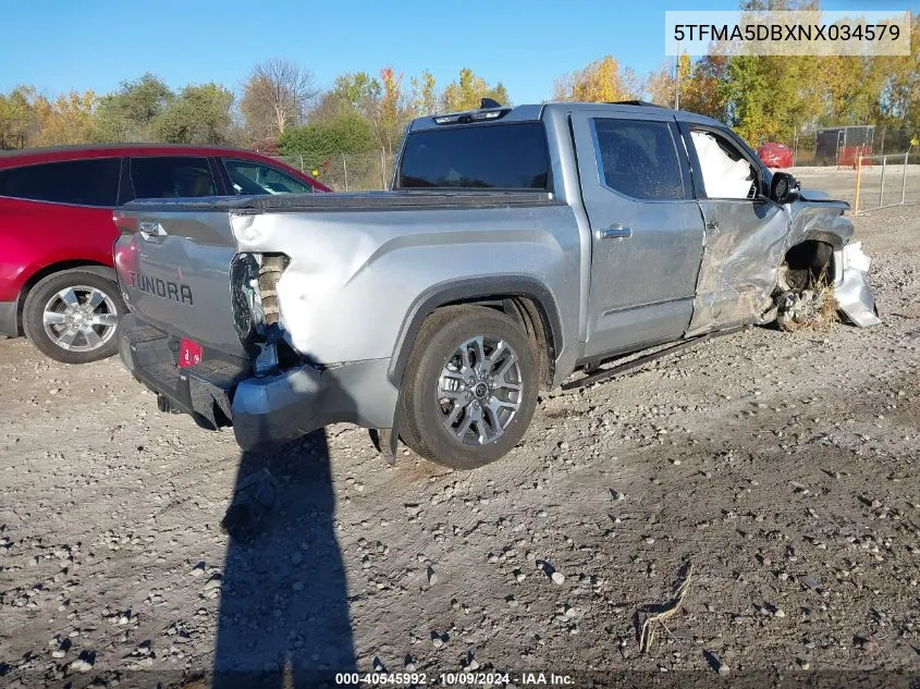 2022 Toyota Tundra Crewmax Platinum/Crewmax 1794 VIN: 5TFMA5DBXNX034579 Lot: 40545992