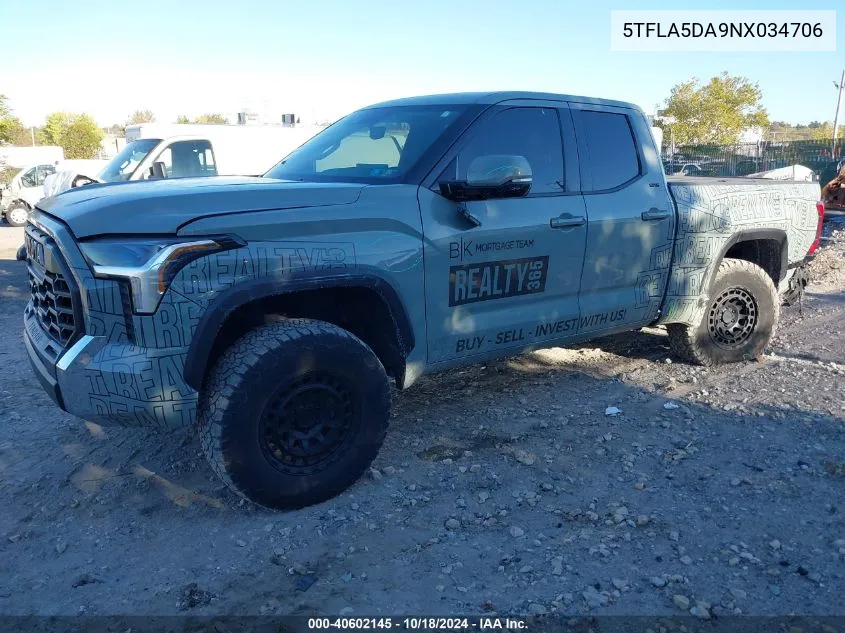 2022 Toyota Tundra Sr5 VIN: 5TFLA5DA9NX034706 Lot: 40602145