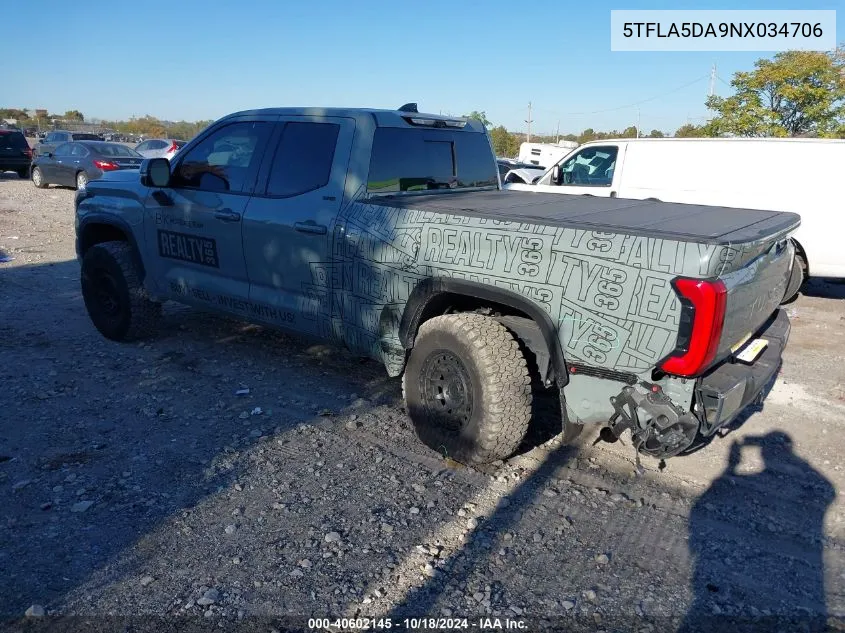 2022 Toyota Tundra Sr5 VIN: 5TFLA5DA9NX034706 Lot: 40602145