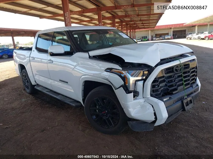 2022 Toyota Tundra Sr5 VIN: 5TFLA5DB6NX008847 Lot: 40607543