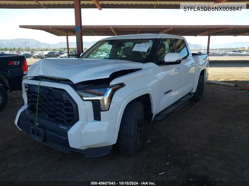 2022 Toyota Tundra Sr5 VIN: 5TFLA5DB6NX008847 Lot: 40607543