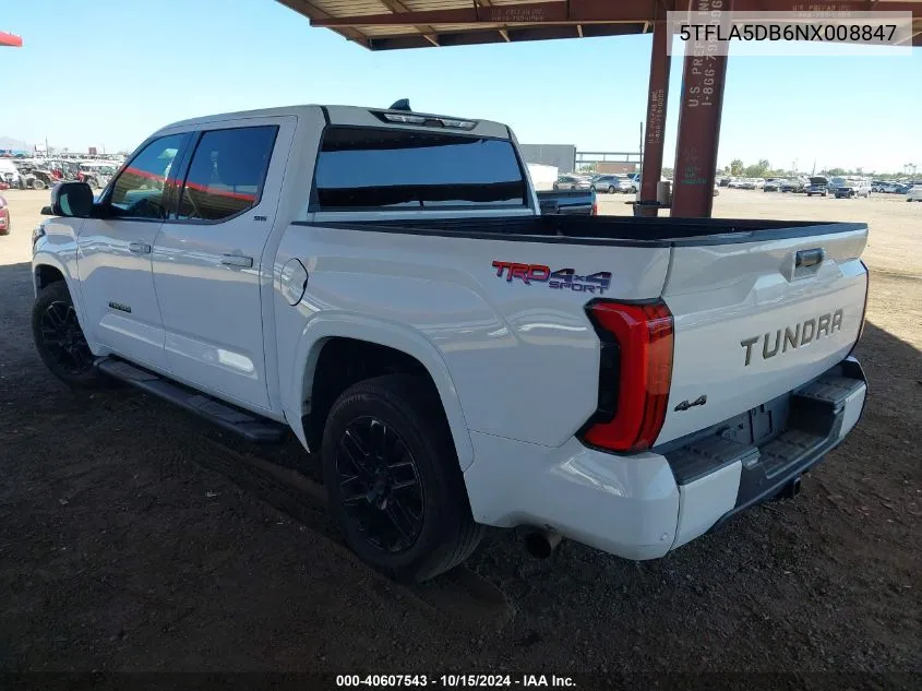 2022 Toyota Tundra Sr5 VIN: 5TFLA5DB6NX008847 Lot: 40607543