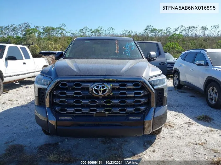 2022 Toyota Tundra Platinum VIN: 5TFNA5AB6NX016895 Lot: 40609154