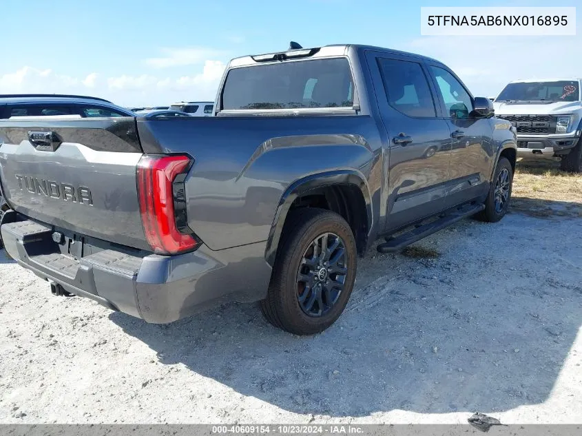 2022 Toyota Tundra Platinum VIN: 5TFNA5AB6NX016895 Lot: 40609154