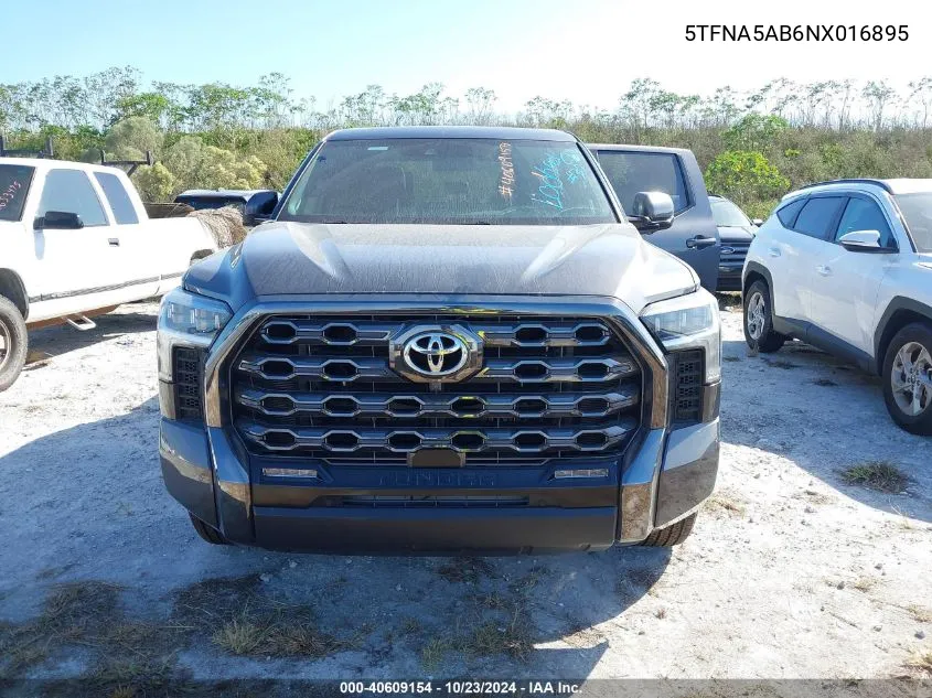 2022 Toyota Tundra Platinum VIN: 5TFNA5AB6NX016895 Lot: 40609154