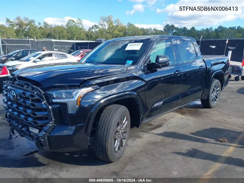 2022 Toyota Tundra Platinum VIN: 5TFNA5DB6NX006413 Lot: 40609905