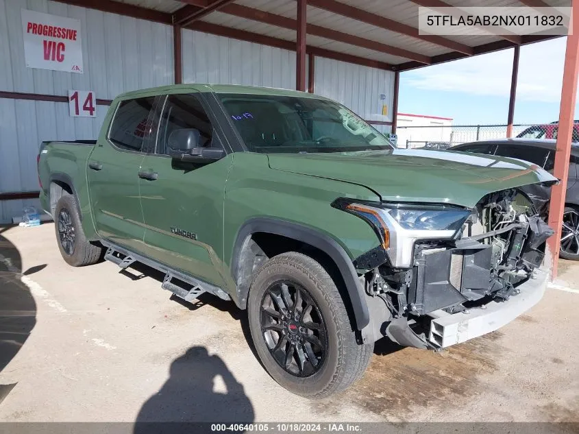 2022 Toyota Tundra Sr5 VIN: 5TFLA5AB2NX011832 Lot: 40640105