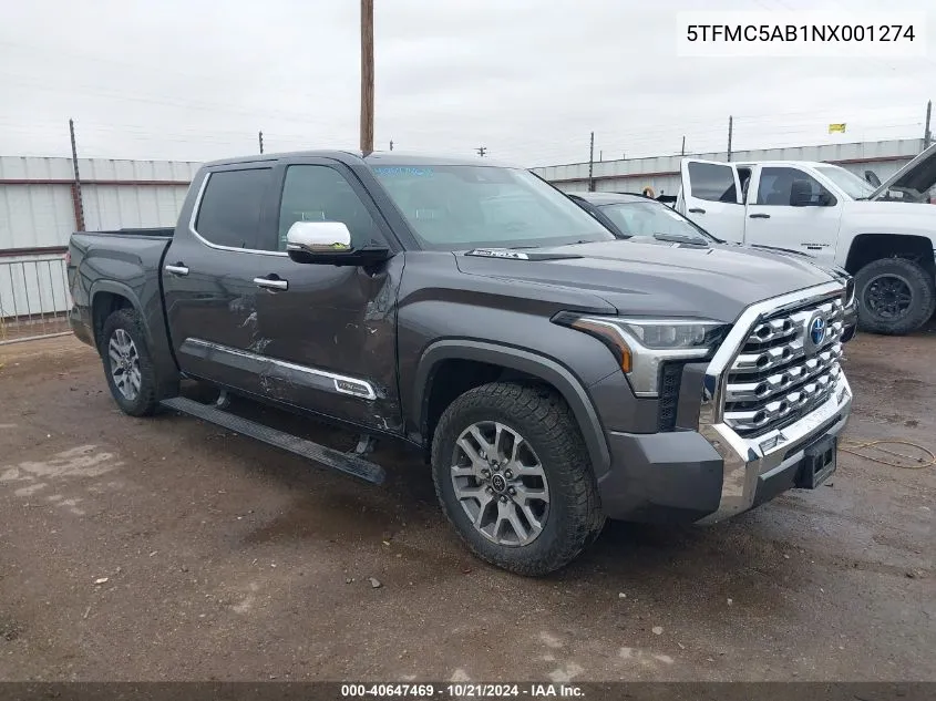 2022 Toyota Tundra Crewmax Platinum/Crewmax 1794 VIN: 5TFMC5AB1NX001274 Lot: 40647469