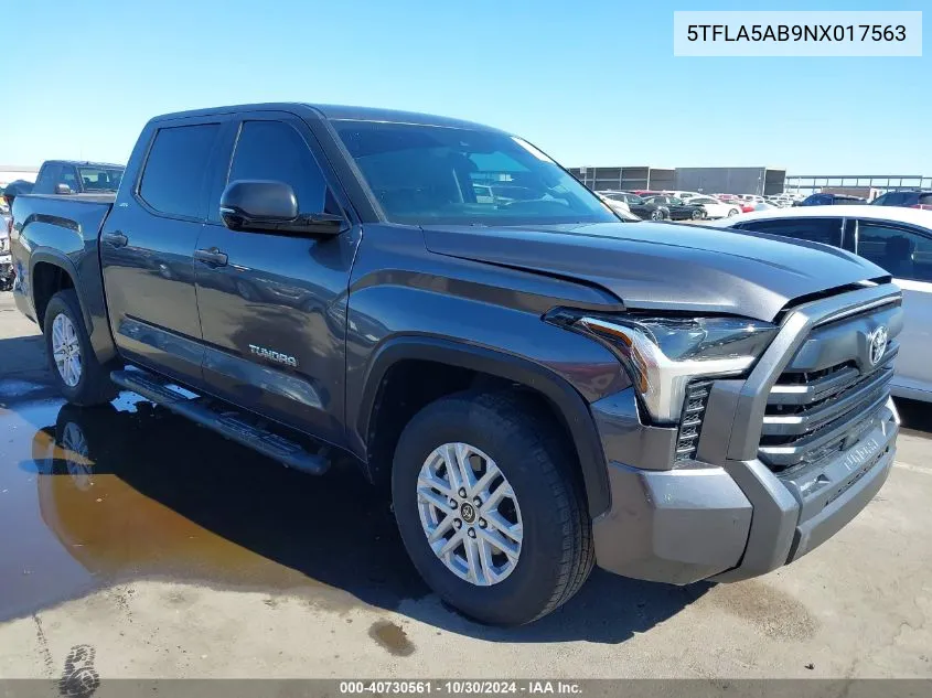 2022 Toyota Tundra Sr5 VIN: 5TFLA5AB9NX017563 Lot: 40730561