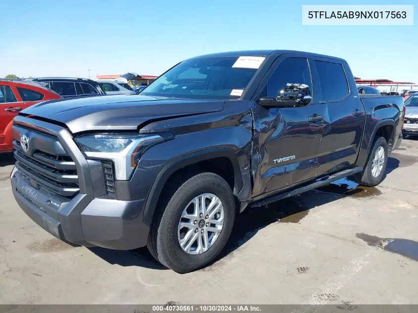 2022 Toyota Tundra Sr5 VIN: 5TFLA5AB9NX017563 Lot: 40730561